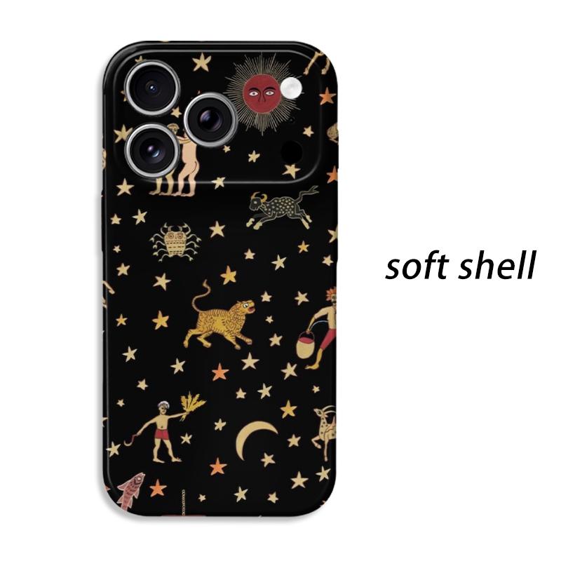Celestial Zodiac Astrology Gold Stars Pattern Art Film Aesthetic Protective Shockproof Bumper Phone Case Cover For iPhone 14 15 16 Pro Max Plus