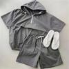Women's 2 Pieces Sets Sweat Suit Summer Shorts T-shirt Hooded Loose Sports Tracksuit Training Bottom Suit Korean Style