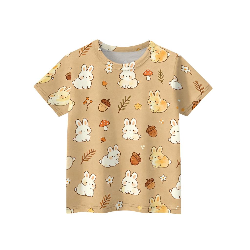 Kids Animal Print Crew Neck Short Sleeve Casual Loose Fit T Shirt Comfortable Cotton Blend Fabric Soft Texture Summer Wear
