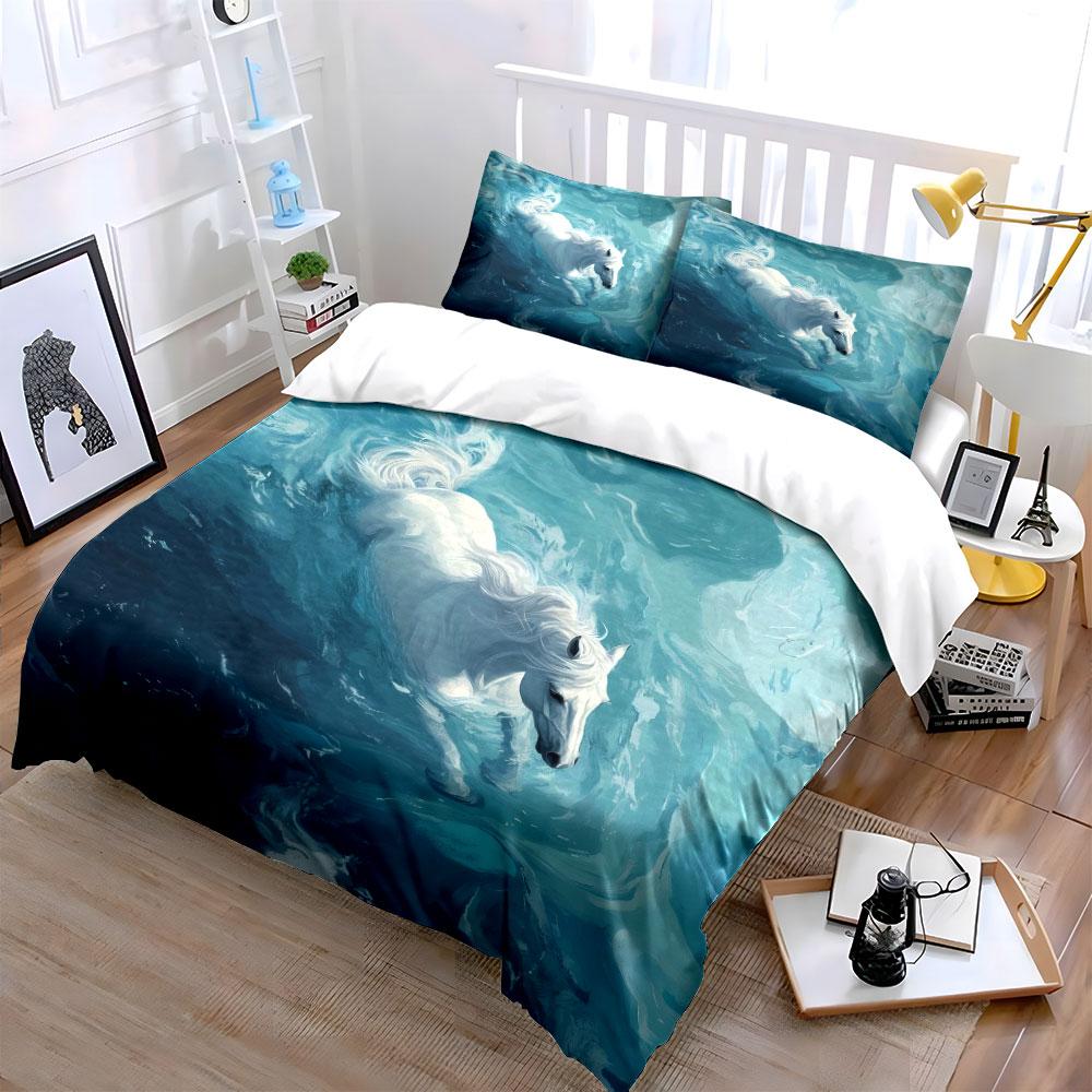 Elegant Horse Ocean Art Decor Soft Comfortable Duvet Cover Bedding Set Included 1*Duvet Cover & 2*Pillowcases, Gift
