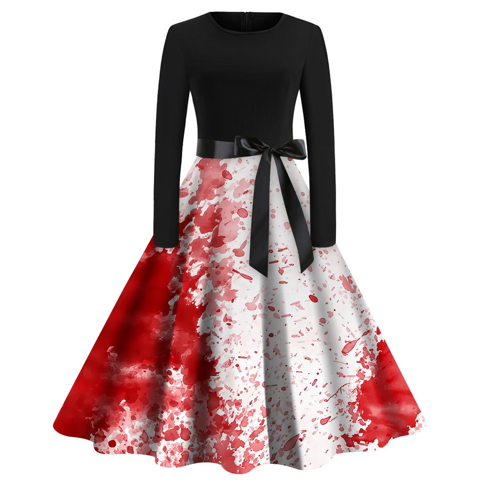 

Женское винтажное платье для выпускного вечера с длинным рукавом и принтом на Хэллоуин для всей семьи XXXL винный