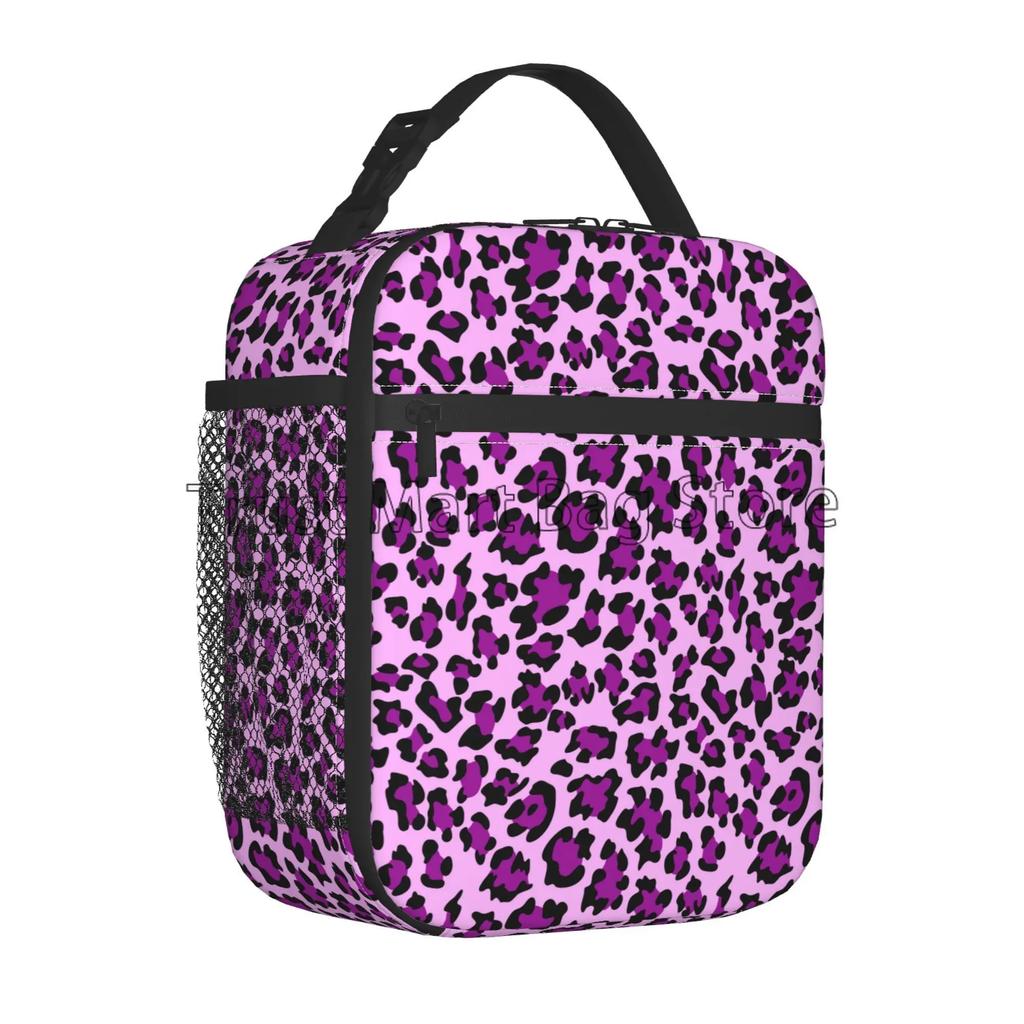Leopard Print Lunch Bag Cheetah Pink  Lunch Box Reusable Portable Cooler Bento Tote for Adults Kids Work School Picnic