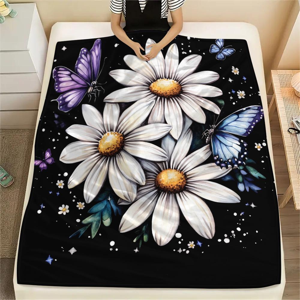 Flanelldecke mit Gänseblümchen- und Schmetterlingsmuster, hochwertig und bequem für alle Jahreszeiten, Heimdekoration, Wärme und Komfort