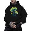 Psychedelic Fluorescent Mushroom Print Hooded Sweater, Hemp Gray Loose Shoulder Street Coat for Men and Women