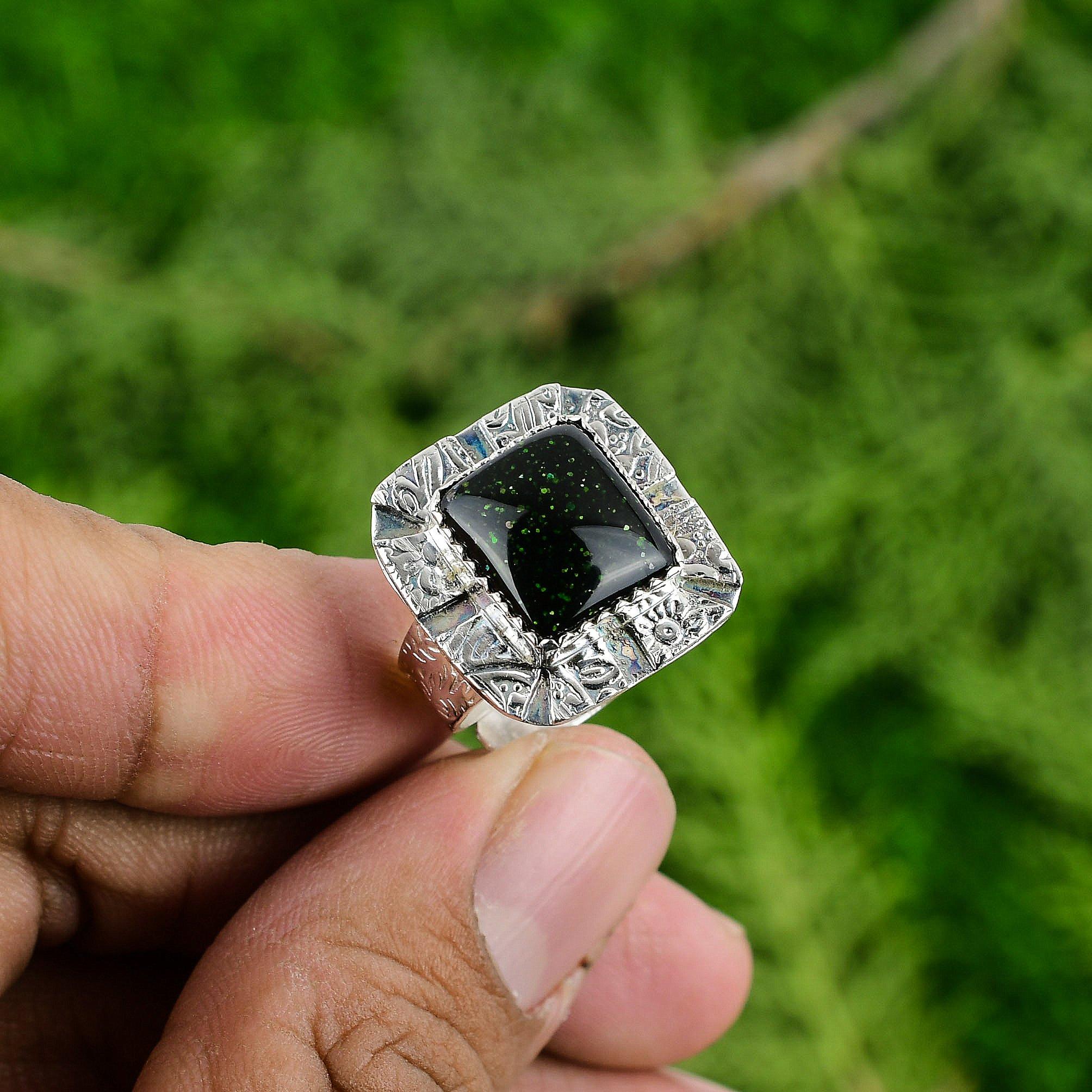 

Сделка на День Благодарения Кольцо-солитер из камня Солнечный камень сияющего зеленого цвета Серебро 925 пробы Adjustable