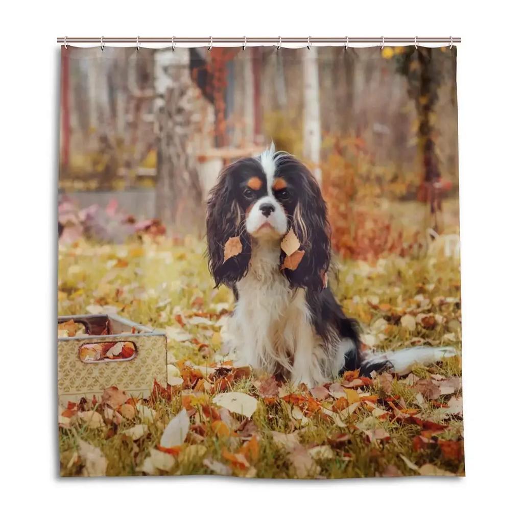 Spaniel Dogs Shower Curtain Waterproof Polyester Fabric Bathroom Shower Curtains Bathroom Decor with Hooks