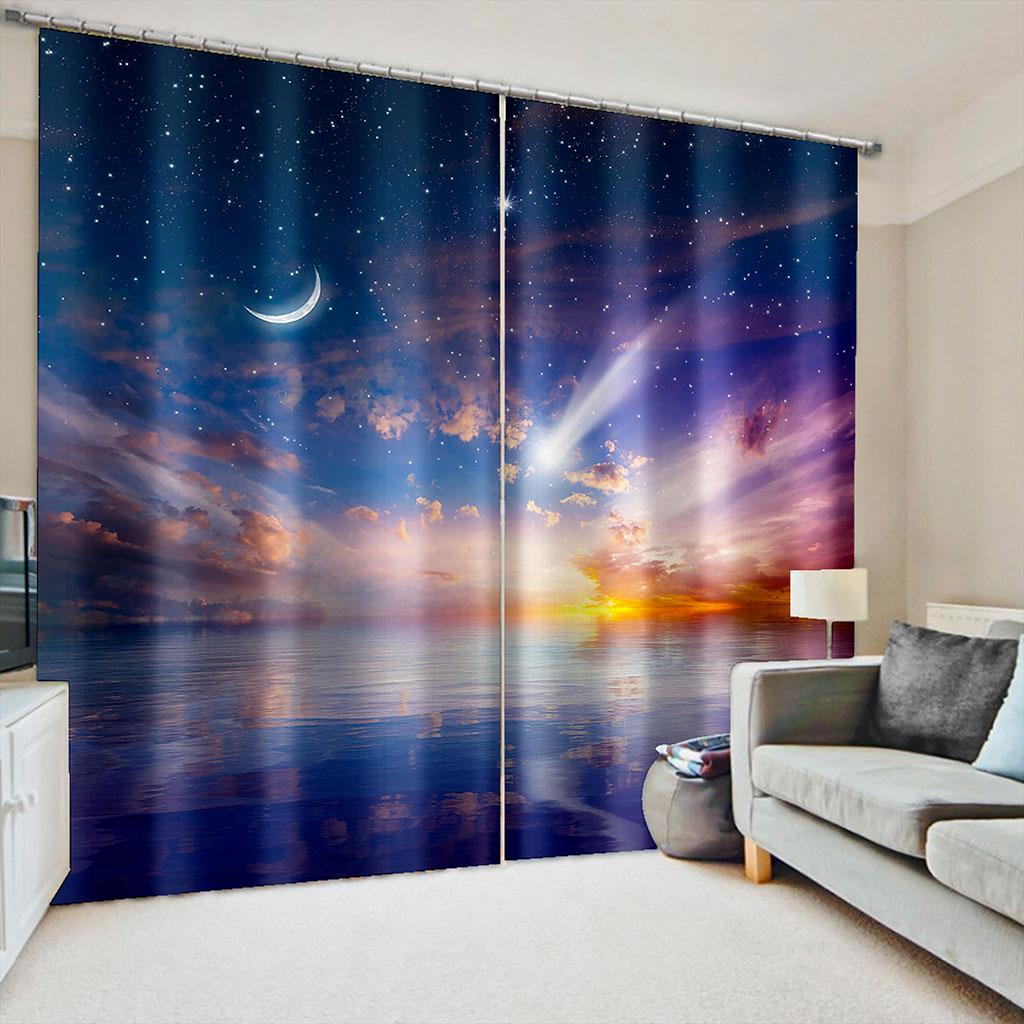 

Луна, блестящая звезда, ночное небо, природа, сени, шторы на окна, жалюзи для детей, спальни, гостиной, ванной комнаты, кухни, двери, домашний декор, 2 шт. W50 X H130(CM)X2&Grommet Top