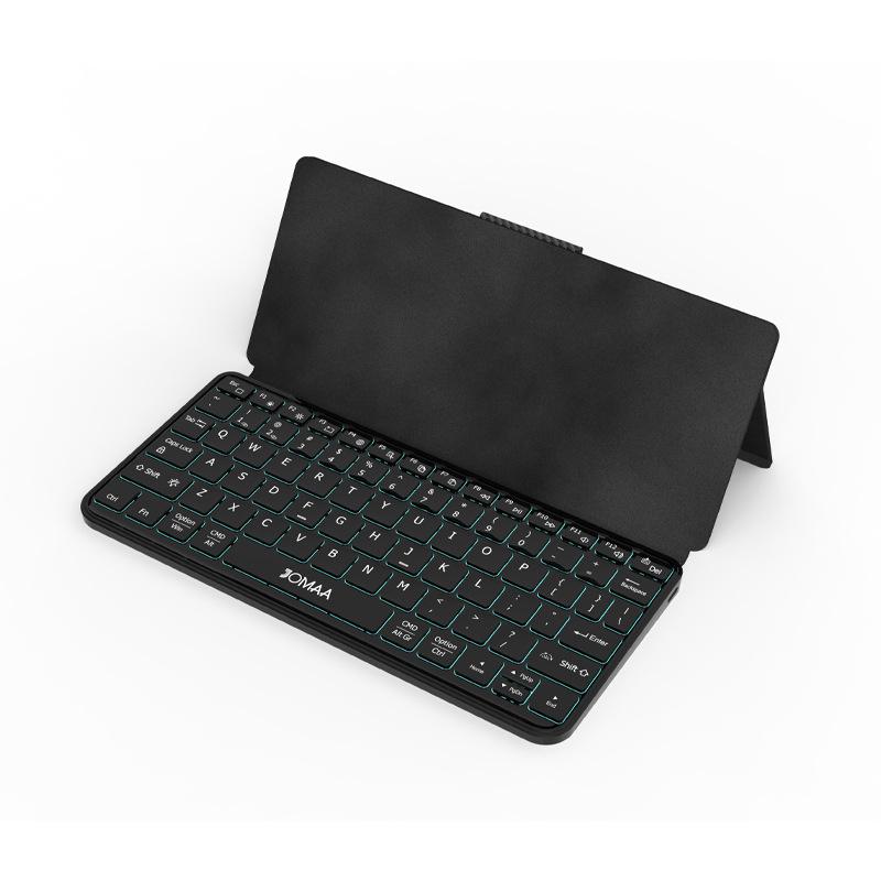 

Portable Rechargeable Keyboard Case: Silent, RGB Backlit, Leather Stand for Tablets and Phones - Ideal for Travel and Business.