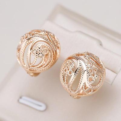 Hollow Texture Gold Color Ball English Buckle Earrings Minimalist Women Daily Trendy Accessories