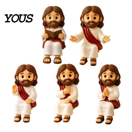 Stylish Tabletop Decorations Cute Praying Jesus Resin Figurine, Blessing Character Desktop Statue, Special Gifts for Further Education Religious