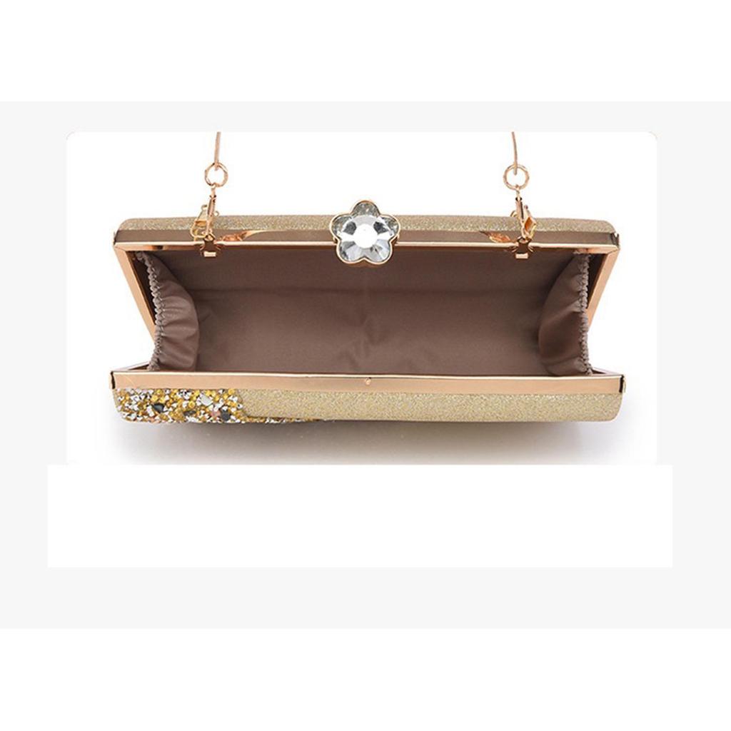Borsa da sera da donna con strass intarsiati, texture di alta gamma, borsa a tracolla con catena per abito da sera