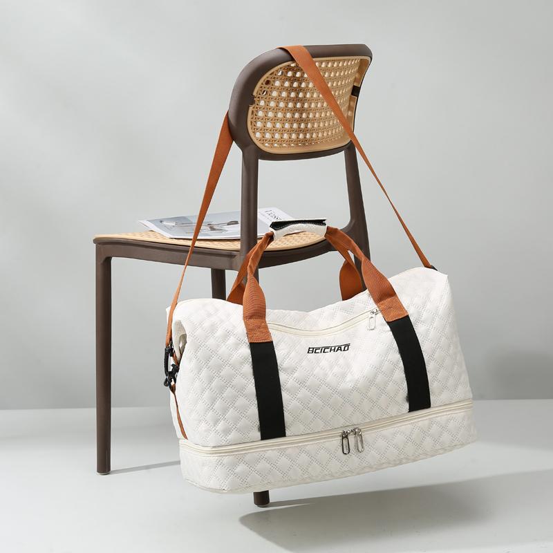 Nylon Travel Duffle Bag with Shoe Compartment, Large Capacity Argyle Pattern Casual Weekender Travel Handbag Gym Storage Bag