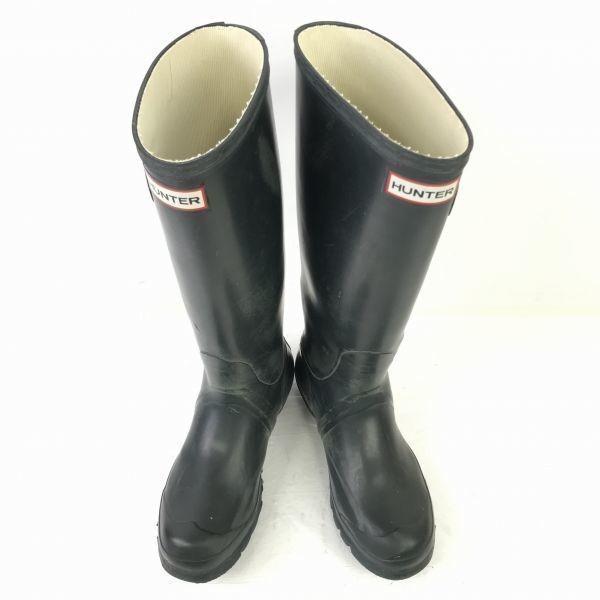 HUNTER Leder Lange Regenstiefel Damen 23.5 Schwarz(GEBRAUCHT)