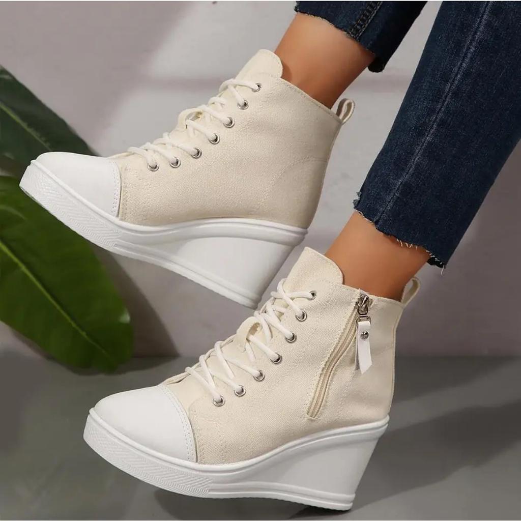 Women Sneakers New Hidden Wedge Invisible Heel Canvas Shoes for Women Wedge Increased Casual Breathable Platform Sneakers Women