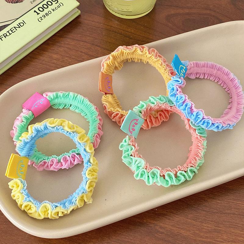Koreańska Urocza Gumka do Włosów w Cukierkowym Kolorze z Falbankami z Koronki: Słodki, Wszechstronny, Wysokoelastyczny Dodatek do Włosów