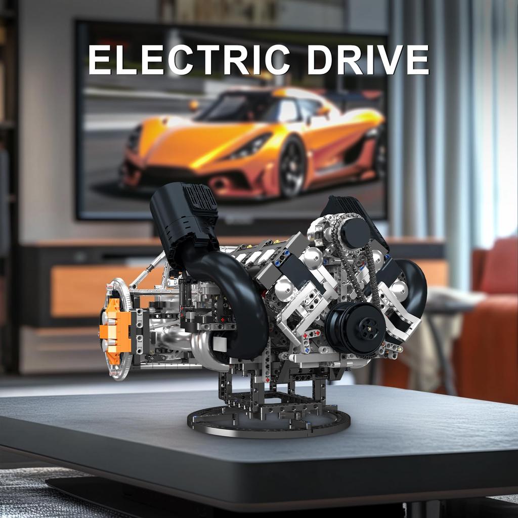 Mould King 10248 V8 Engine Building Blocks – Realistic Twin-Turbo V8 Car Engine Model Kit (3,192 Pieces) Static Display Model for Kids and Teens
