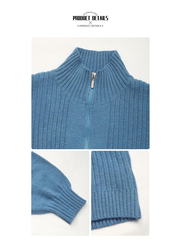 European-American Autumn/Winter Casual Solid Stand-Up Collar Cardigan Sweater