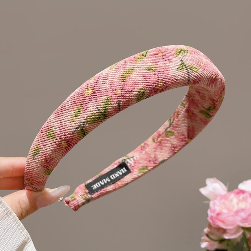 New Vintage Flower Headband for Women Girls Elegant Thicken Sponge Headdress Non-Slip Wide Floral Hairband Hair Accessories