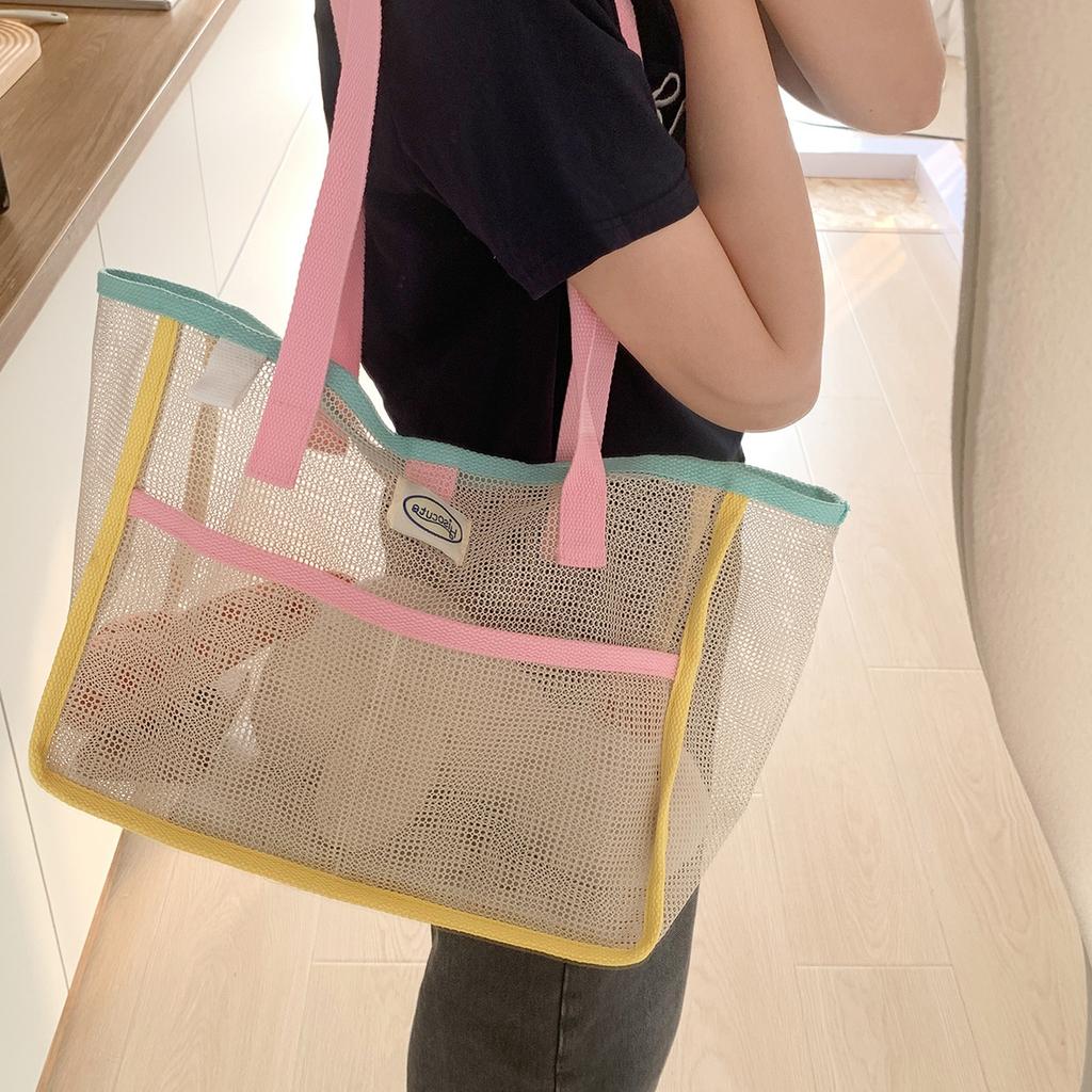 Summer Simplicity Mesh Women's Portable Bag Camping Portable Snacks Buggy Bag Large Capacity Supermarket Shopping Bag Women