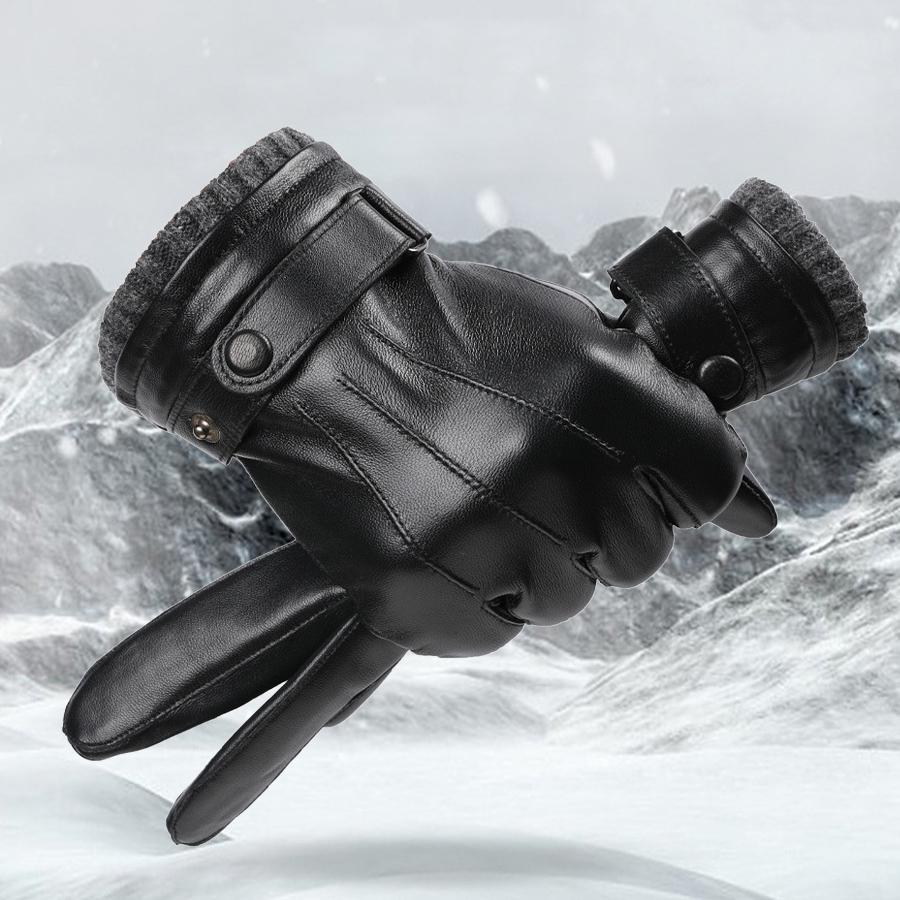 Luvas de pele de carneiro masculinas para inverno, mantenha-se aquecido, forro de pelúcia, luvas grossas para dirigir com tela sensível ao toque, luvas de couro genuíno para homens