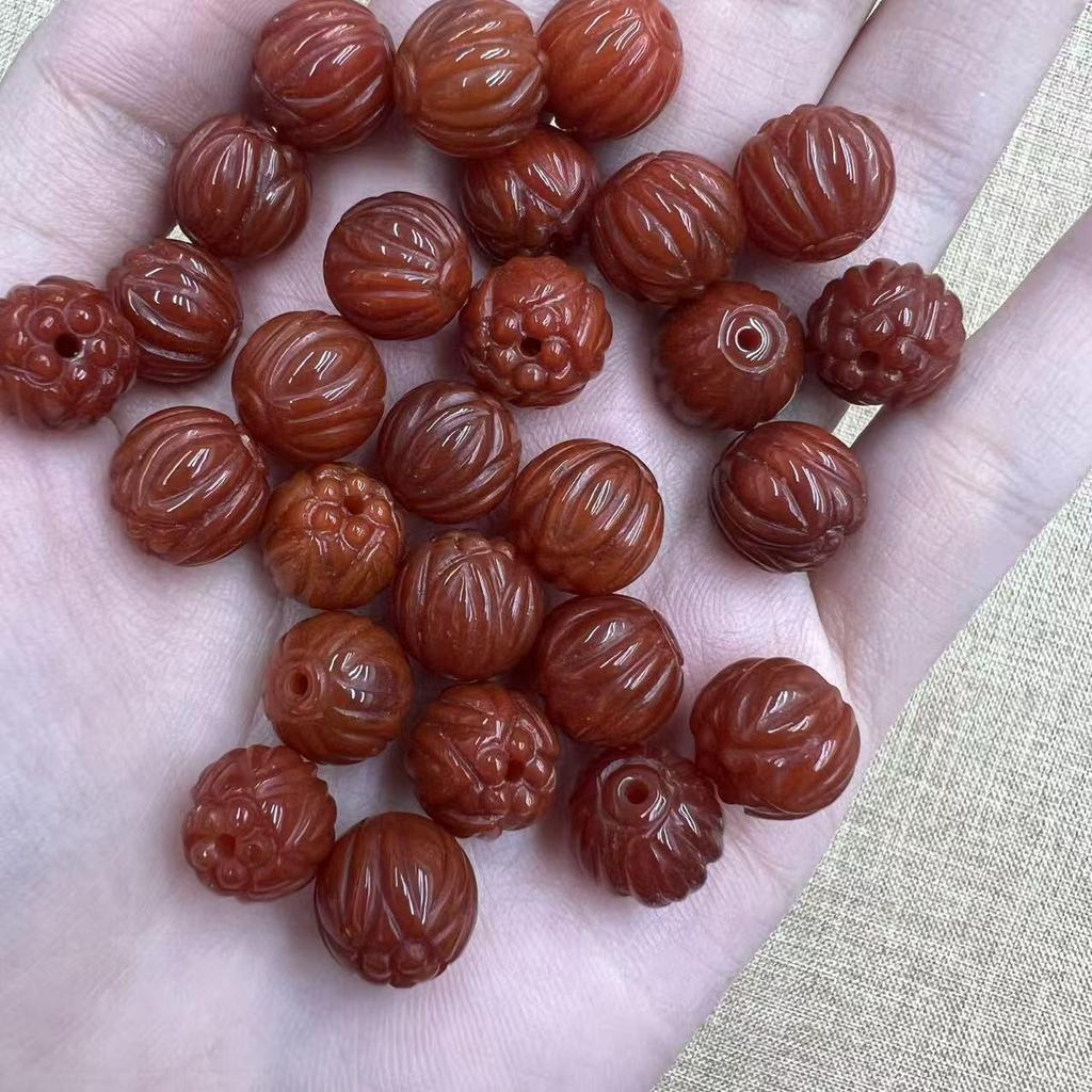 Red Agate Nan Hong Lion & Nine-Tailed Fox Beads for DIY Bracelets