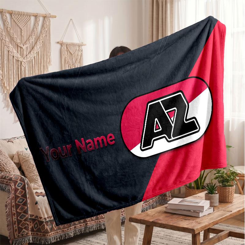 AZ Alkmaar Personalized Fleece Blanket With Football Logo, Custom Name Text Soft Warm Home Throw Blanket