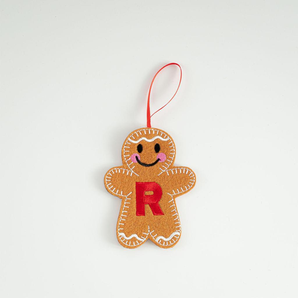 Blush Gingerbread Man Christmas Tree Ornaments - Hanging Party Scene Decorations with Holiday Letter Pendant