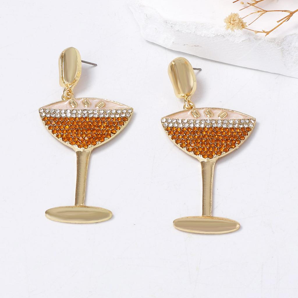 Exquisite fashion light luxury niche design sense alloy zircon personalized wine bottle wine glass series women's earrings