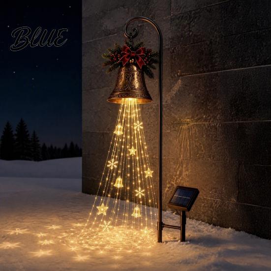 Traditional Xmas Lawn Stakes Christmas Bell Cascade Solar Yard Light for Decor Warm White Cascading Decorative Patio Lights Garden Stake Pathway