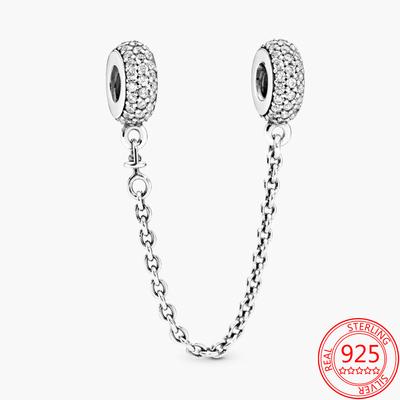 Authentic 925 Sterling Silver Pav éInspired By Mackey'S Heart Personal Galaxy Safety Chain Charm Fit Brand Bracelet