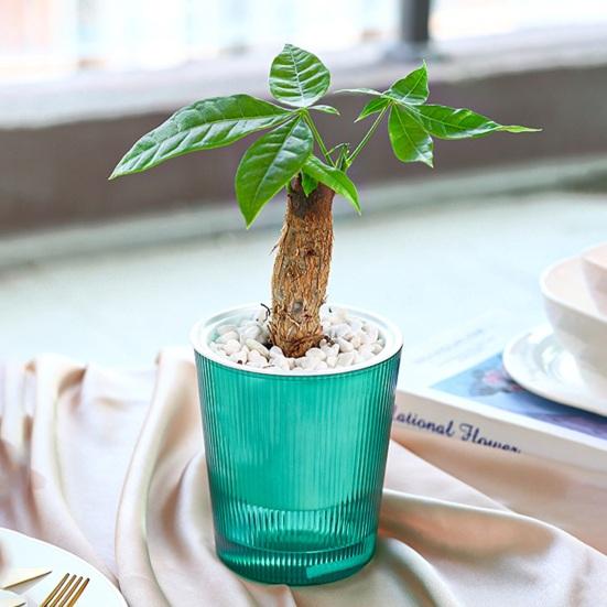 Vaso de Flores Autoirrigável Plástico Listrado com Cordas de Pavio Reservatório de Água Vaso para Plantas de Interior para Mesa Escritório Decoração de Casa