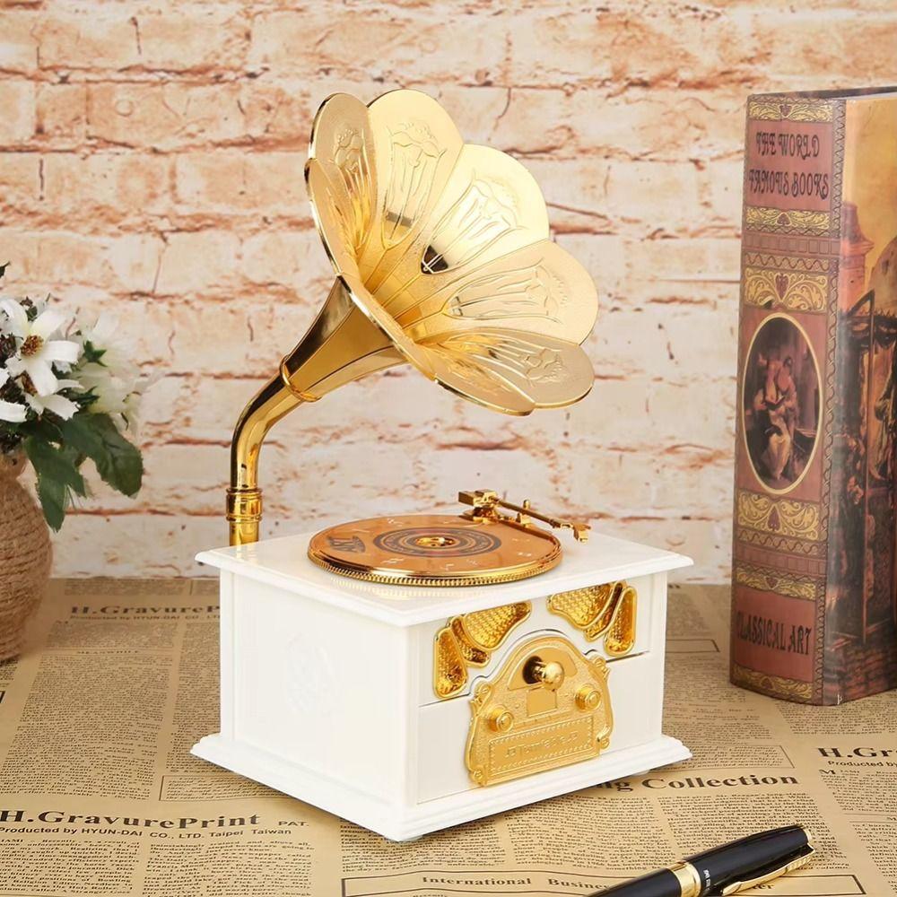 European-style Gramophone Model Music Box Gramophone Model Phonograph Shape Classical Phonograph Drawer Music Box Music Box