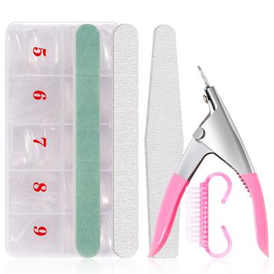 Set 500 Pz Punte Unghie Finte Copertura Francese, Kit Unghie Completo con Pennello per la Pulizia, Tagliaunghie, Lime e Strumenti per Lucidare Buffer
