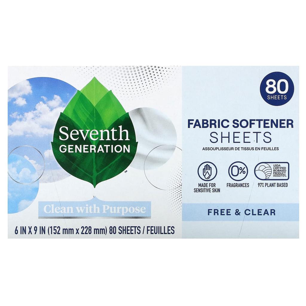 Fabric Softener Sheets, Free & Clear, 80 Sheets