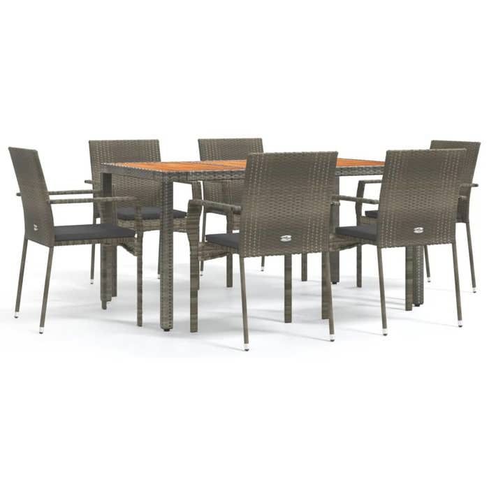 VidaXL Garden Dining Set and Cushions 7 Pcs Grey Rattan, Dining Set, Dining Set 3184996