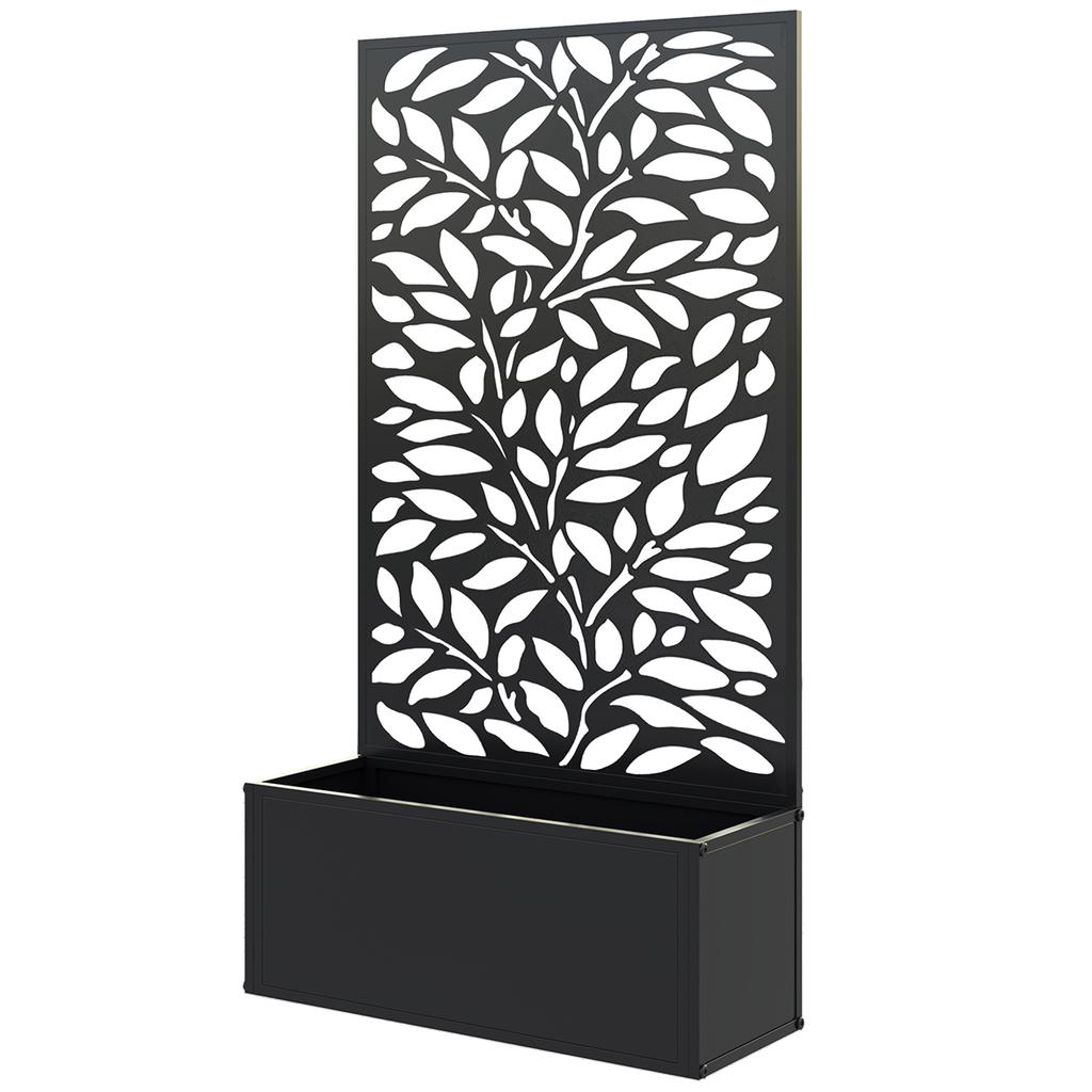 Outdoor Metal Planter, with Back Trellis - Black