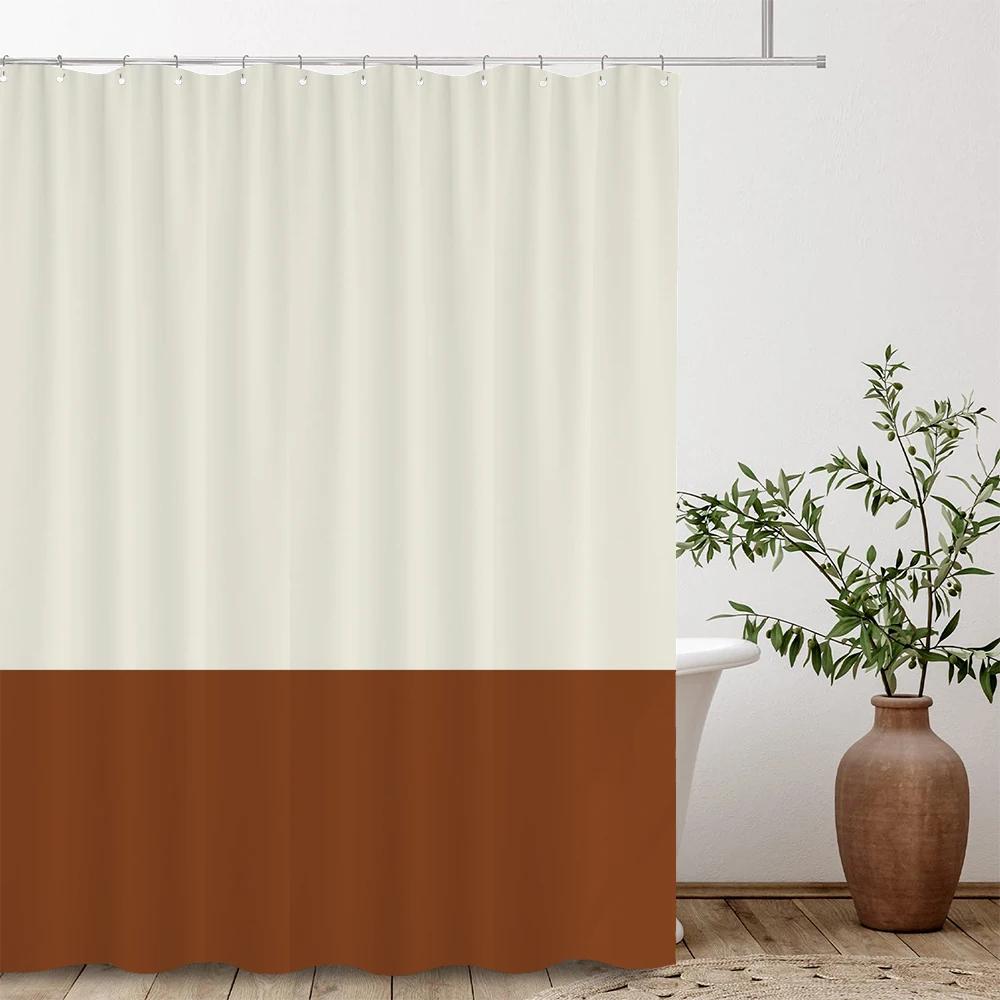 White Green 2 Various Colors Splicing Shower Curtain, Texture Fabric Bathroom Decor Waterproof Fabric Shower Curtian With Hooks