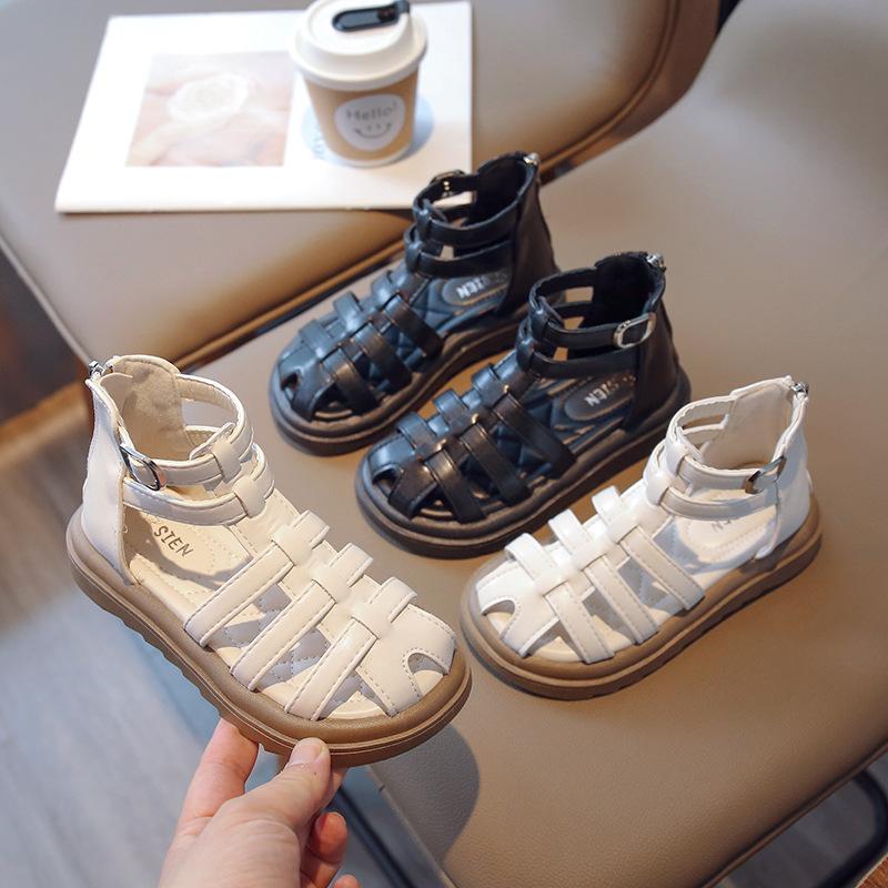 Kinder Sommersandalen Retro Zehenschutz Römische Sandalen Weiche Sohle Prinzessinnen Schuhe Mädchen Atmungsaktiv