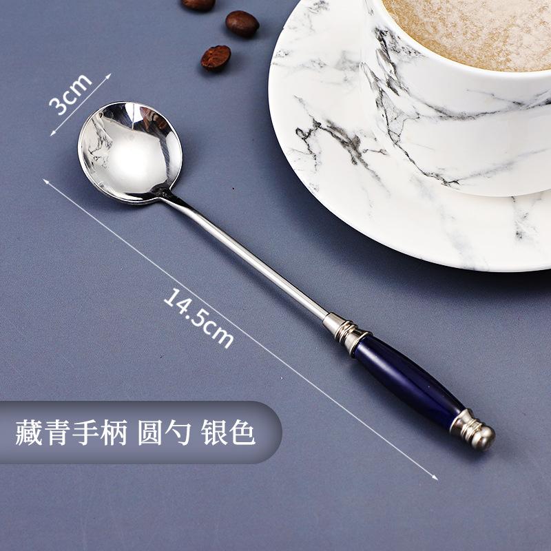 Beautiful Stainless Steel Teaspoons Coffee Ice Cream Honey Spoon with Tempered Ceramic Handle Tableware Kitchen Accessories