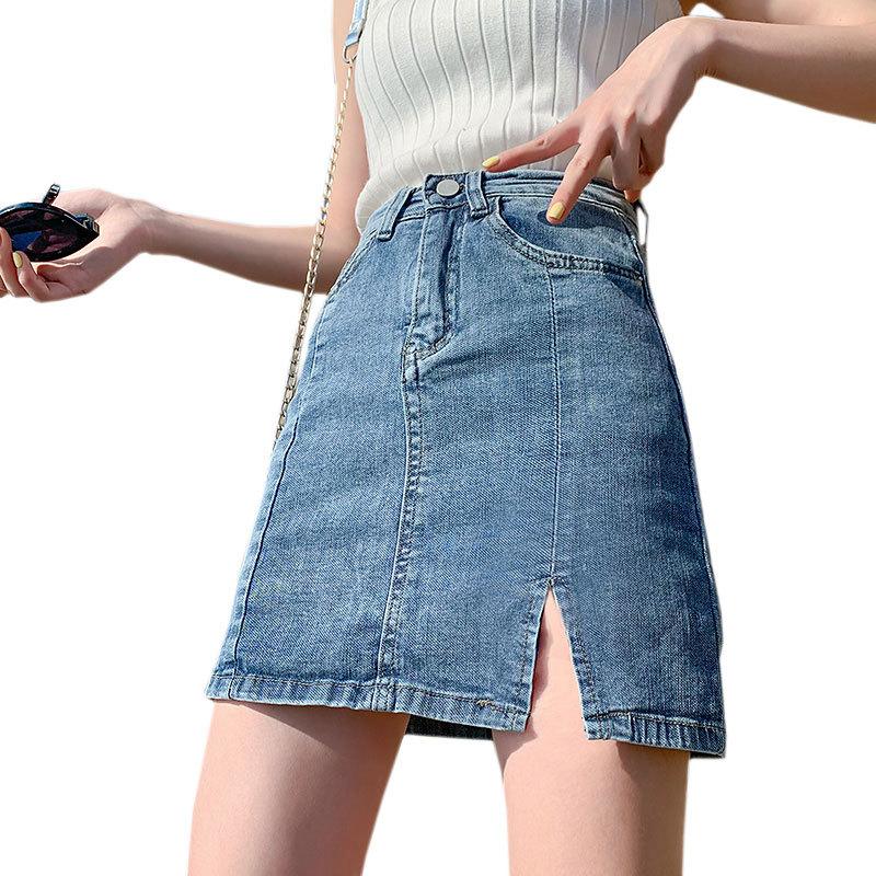 Classic Versatile Youthful Stretch Skirt High-waisted Split A-line Package Hip Skirt Retro Bustier Skirt Ladies Summer Fashion Denim Short Skirt