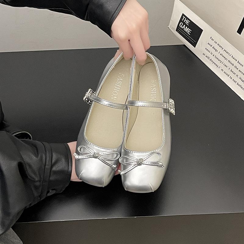 Bow niche single shoes spring and summer new soft leather Mary Jane shallow temperament women's flat shoes