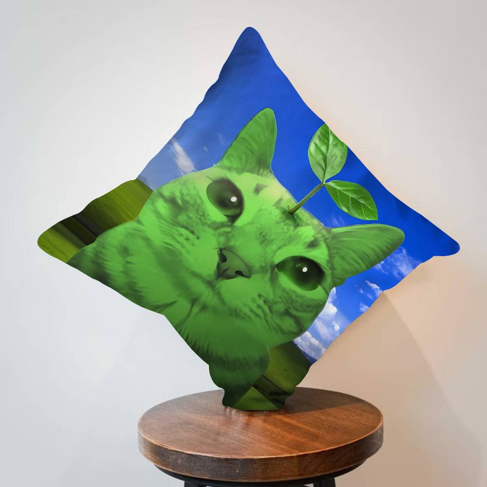 Cute Green Alien Cat Cushion Cover Pillow Cover Decor Pillowcase Printed Cushion Case for Couch