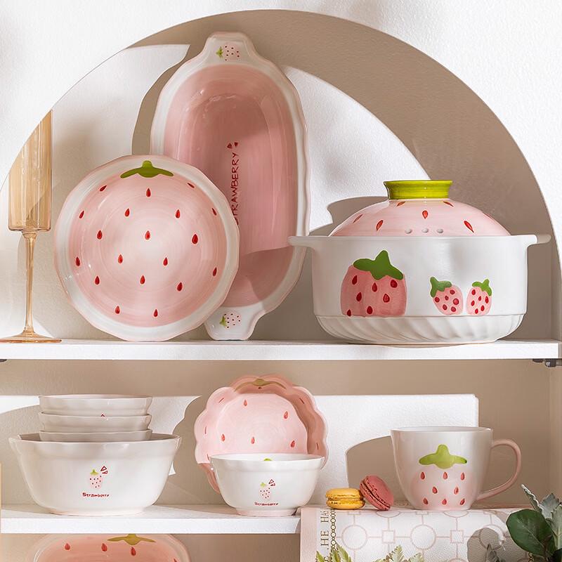 Cute Ceramic Strawberry Salad Bowl Set