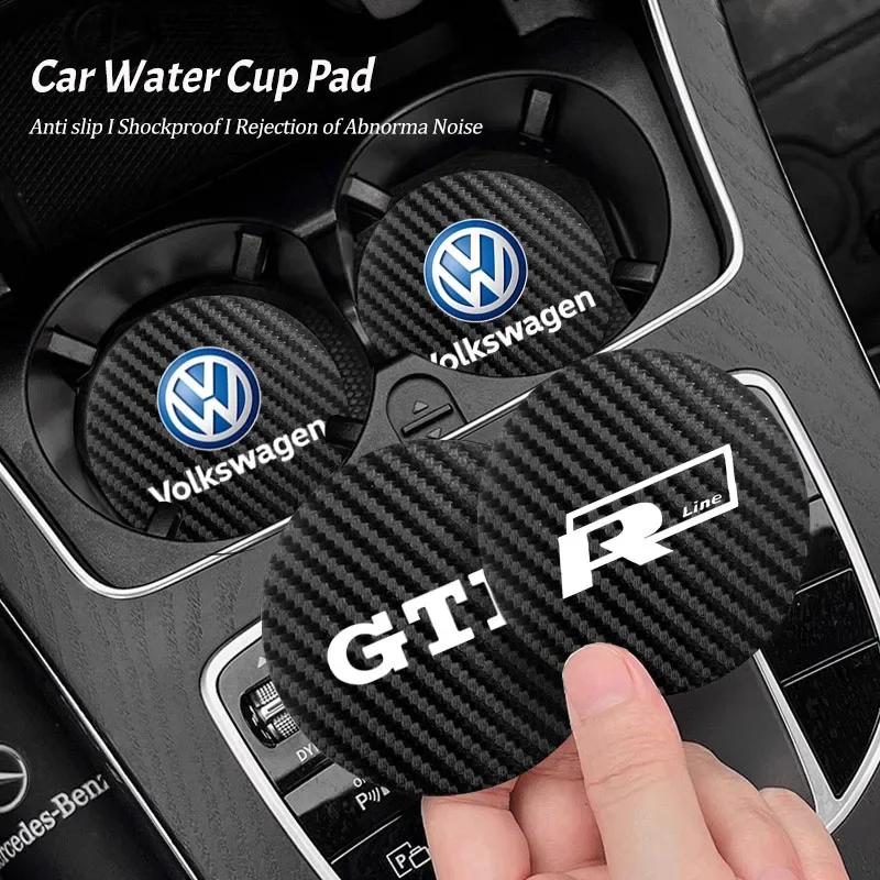 Car Emblem Anti-Slip Pad Water Cup Mat Holder Drink Coaster For VW R Line GTI Polo Golf Passat CC Tiguan Arteon Touareg Scirocco