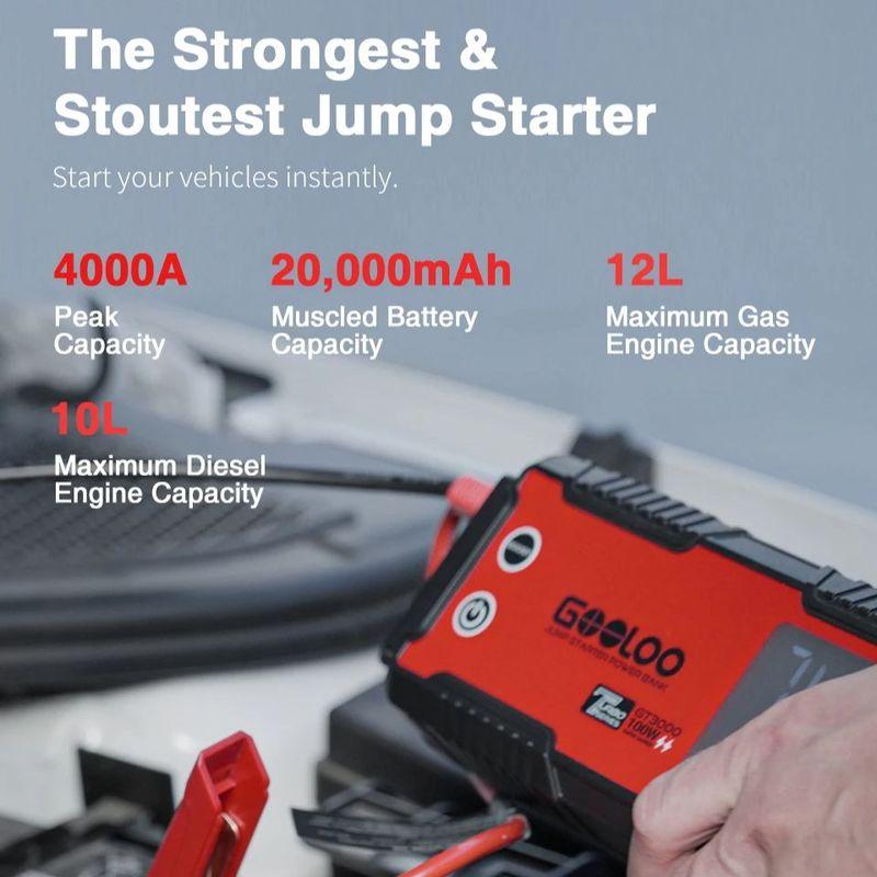 GOOLOO 4000A 12V Charger External Battery Booster 24000mah Car Jump Starter Car Battery PD100W Fast Charging Portable Power Bank