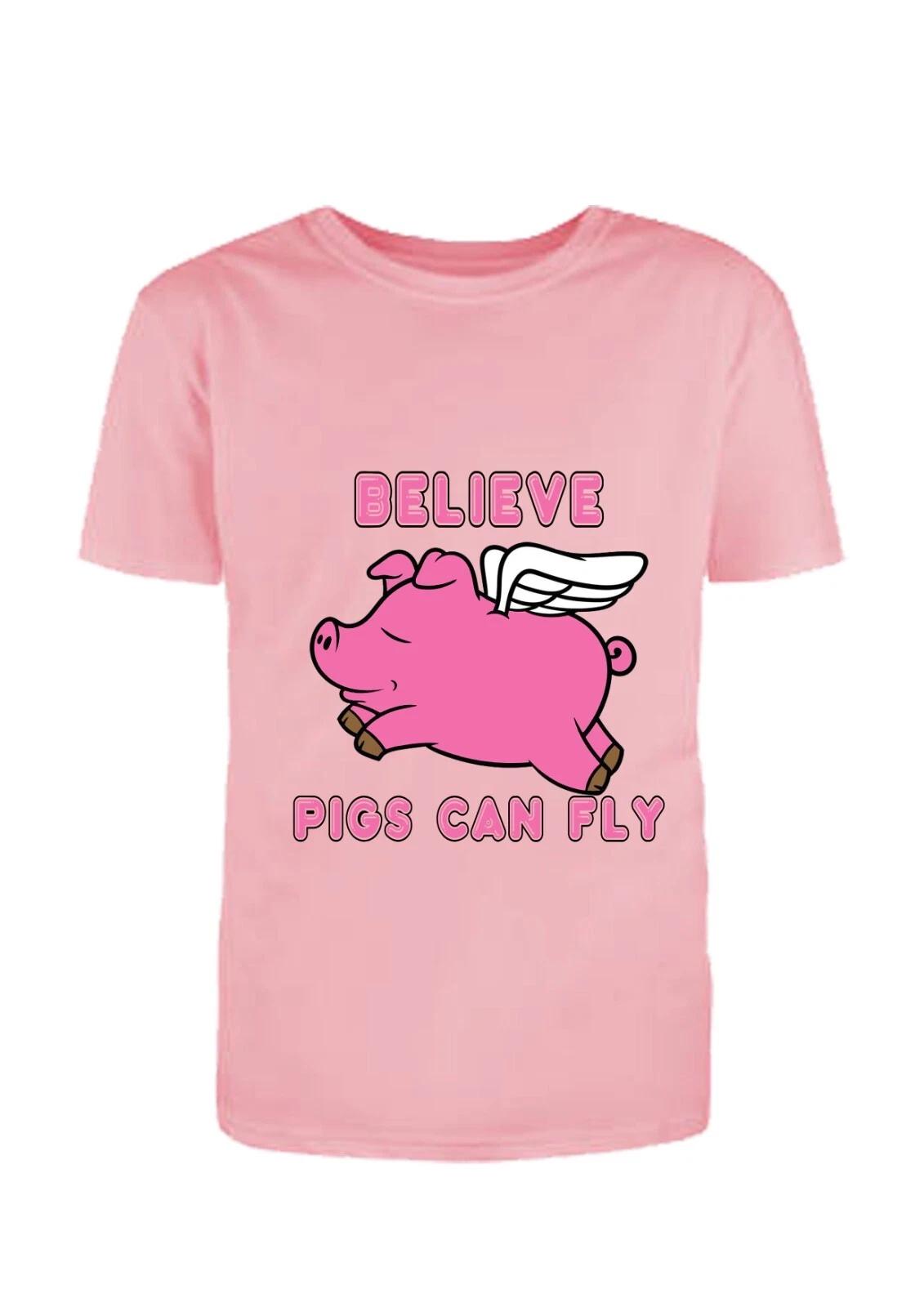 Believe Pigs Can Fly, Funny, Humorous, Unisex Adult Tshirt, Gift Ideas M