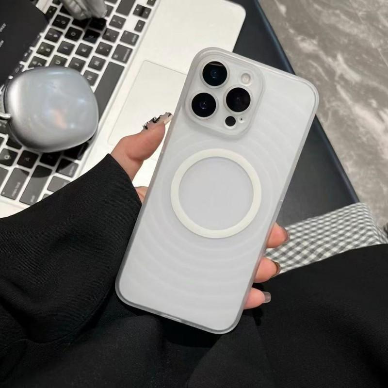 

Skin Texture Matte Magnetic Suction Suitable IPhone 16 Promax Phone Case Apple 15 Water Ripple Protective Mirror Cover iPhone 13Pro Max прозрачный белый
