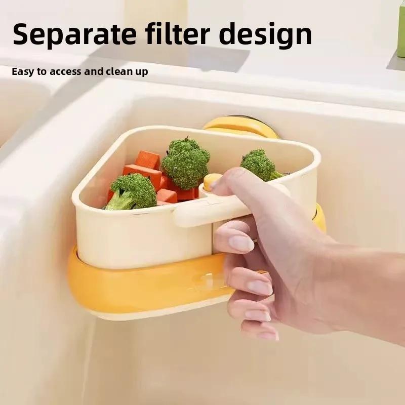 Filter Basket Suction Cup Sink Strainer Basket  Hands Food Residue Filter Dry - Wet Separation Kitchen Storage Organizer
