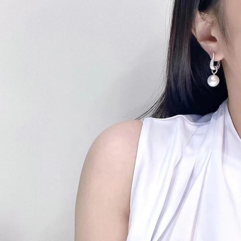 Trend Imitation Pearl Dangle Earring for Women Luxury copper Color Bling Cubic Zirconia Fashion Elegant Women Jewelry