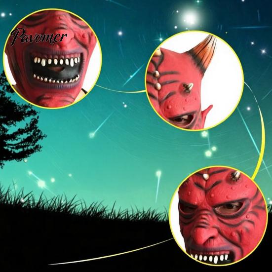 Comfortable Horror Props for Adults Red Devil Masque, Scary Demon Full Face Masque with Halloween Horn, Adult Latex Cosplay Costume Halloween, Haunted